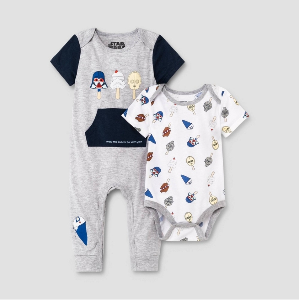 New! Baby Star Wars Bodysuit & Romper 2pc Set 6-9M